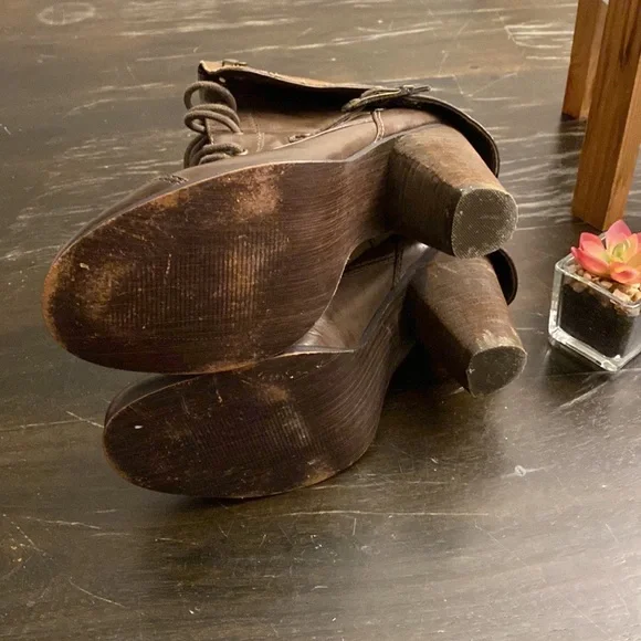 Steve Madden | AWOLL Combat Moto Heel Leather Boots brown women’s 8.5 - Picture 9 of 9